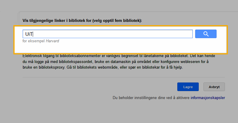 Skjermbilde veiledning Google Scholar med søkefelt innenfor Linker i biblioteket fremhevet og søk etter 