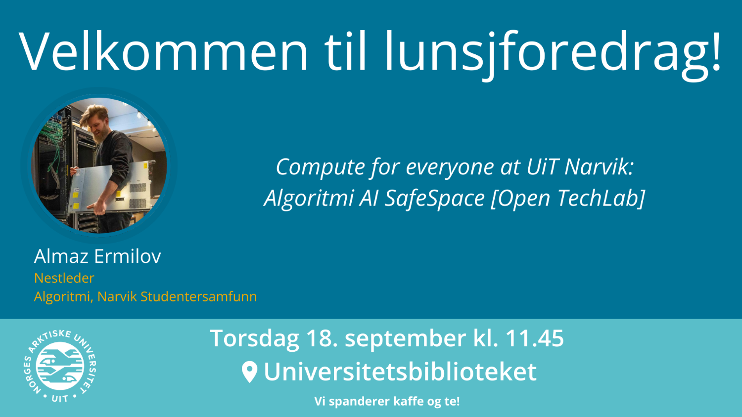 Illustrasjons-/bannerbilde for Lunsjforedrag: Compute for everyone at UiT Narvik: Algoritmi AI SafeSpace [Open TechLab]