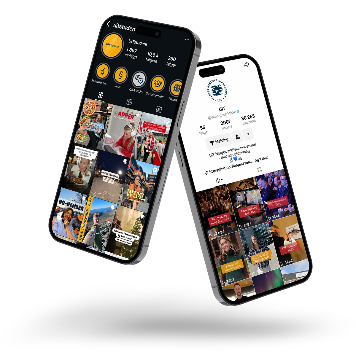 Illustrasjon som viser UiTs sosiale medier på en mobiltelefon