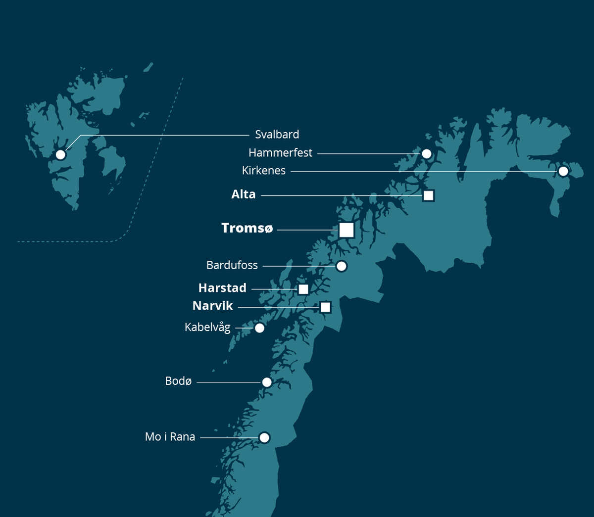 Kart over studiesteder